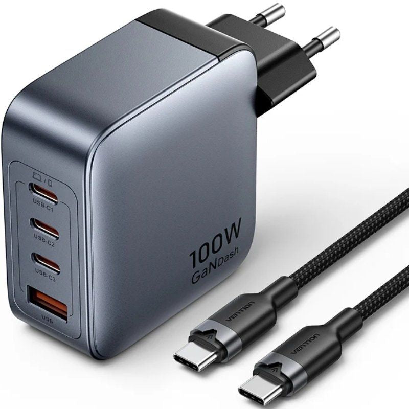 Cargador De Pared Gan Vention Tz-Feth0-Eu 3xusb Tipo-C 1xusb 100w