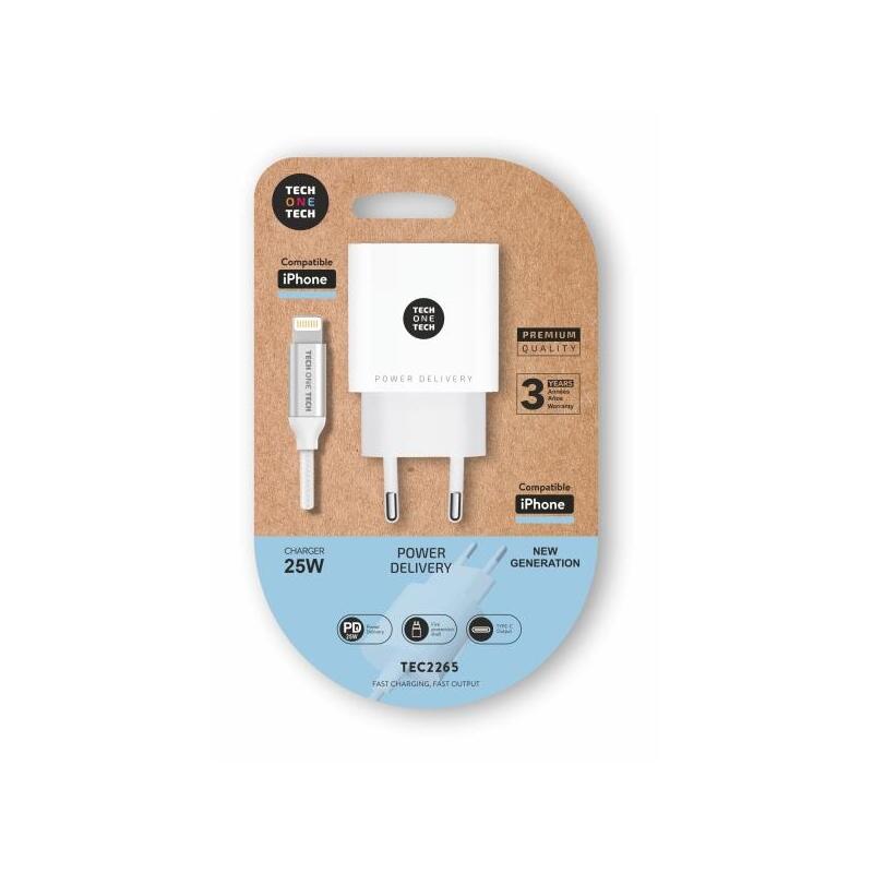 Cargador De Pared Techonetech  Pd 25w + Cable Usb-C A Lightning