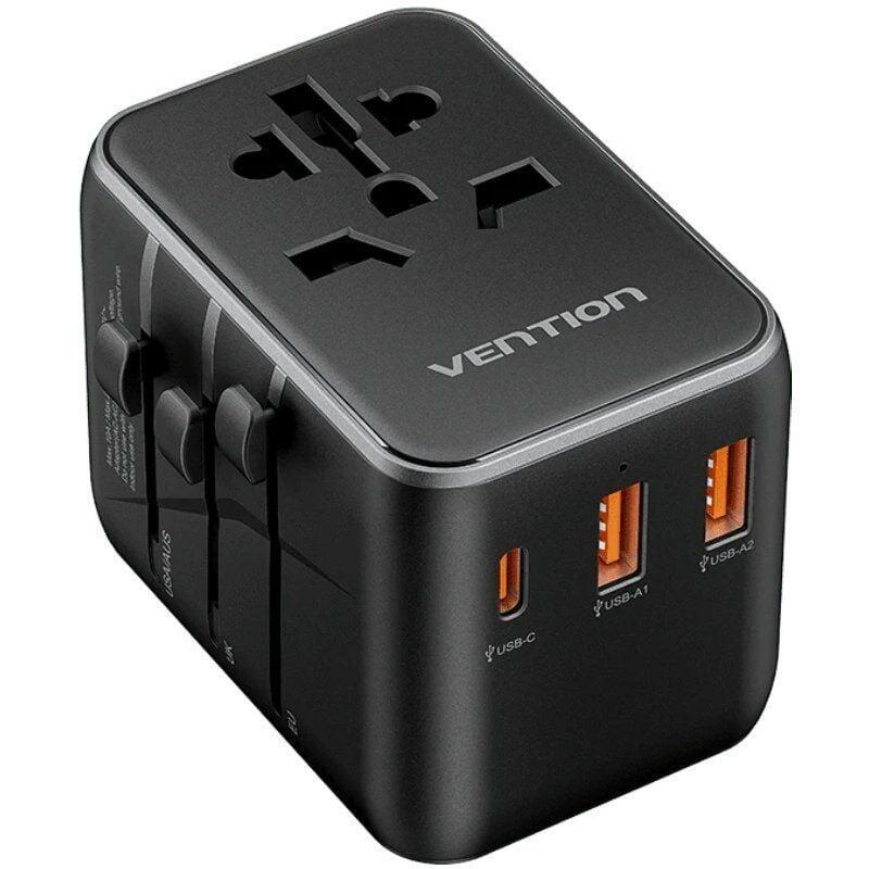 Cargador De Pared Universal Vention Fjeb0 Toma De Corriente Universal 1xusb Tipo-C 2xusb 65w