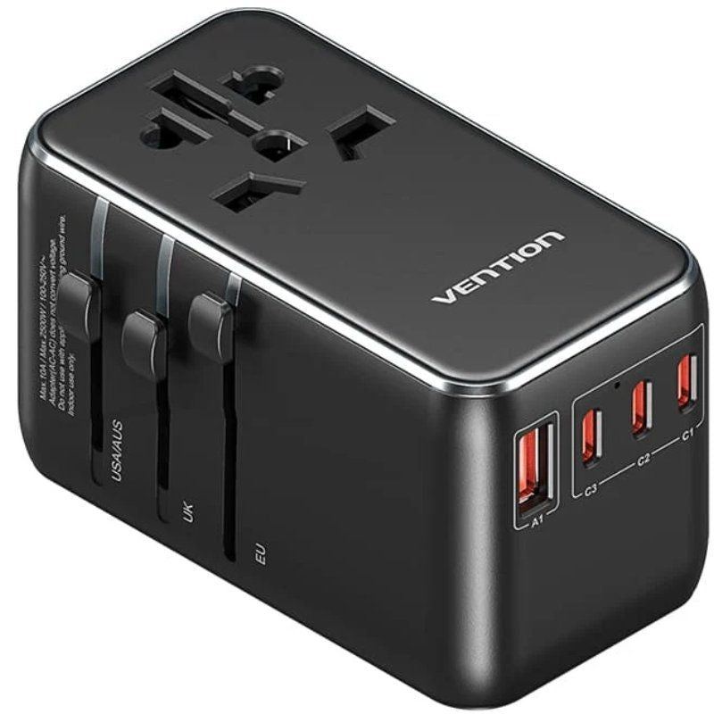 Cargador De Pared Universal Vention Fjgb0 Toma De Corriente Universal 3xusb Tipo-C 1xusb 120w
