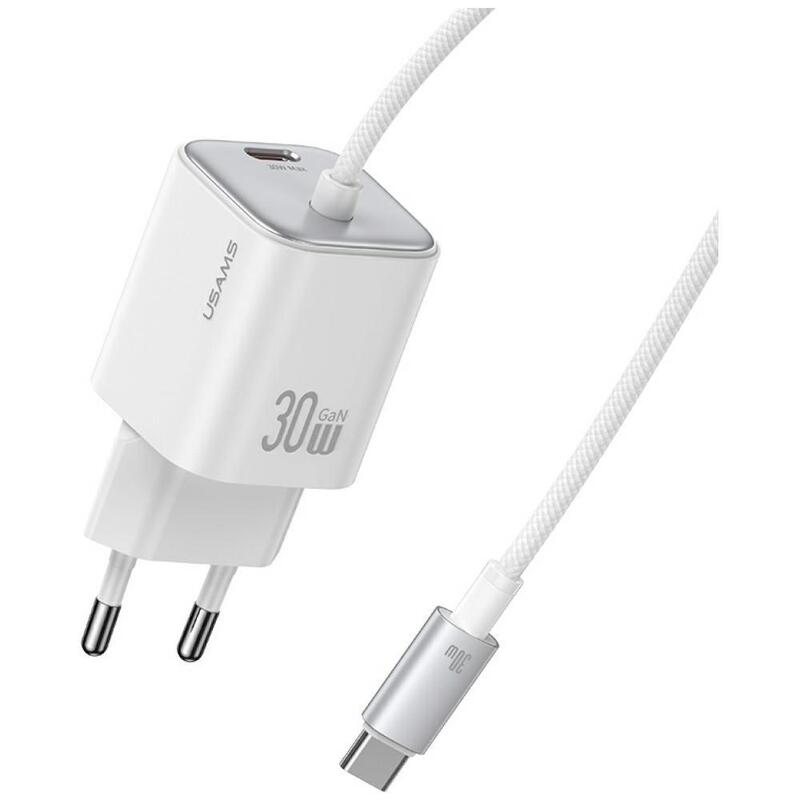 Cargador De Red Jc Series Cc264 30w Gan Fast Charge Wbudowany Cable Usb-C Blanca