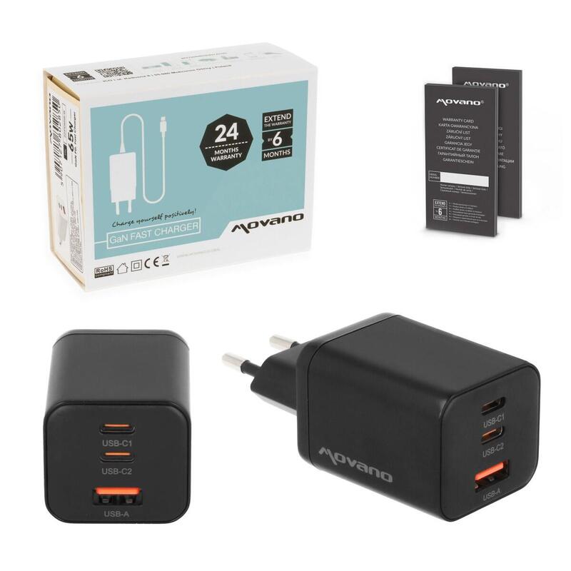 Cargador Gan 65w 2x Usb-C Pd + Usb-A (Negra)