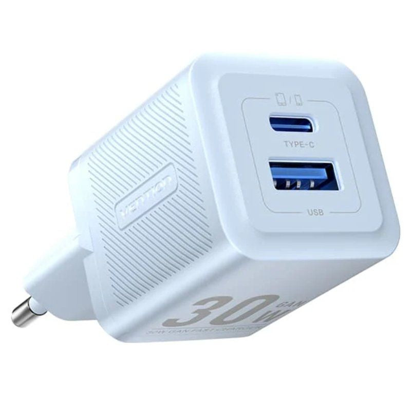 Cargador Gan De Pared Vention Feql0-Eu 1xusb Tipo-C 1xusb 30w