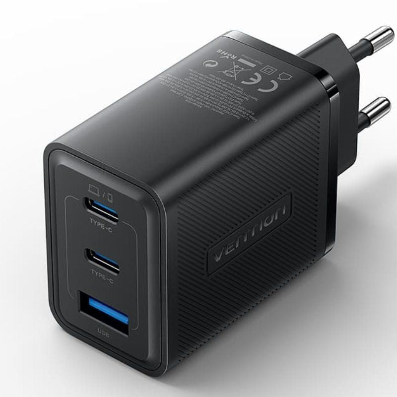 Cargador Gan De Pared Vention Ferb0-Eu 2xusb Tipo-C 1xusb 65w