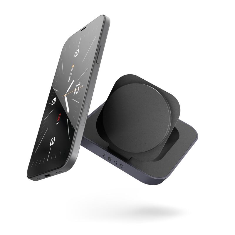 Cargador Inalámbrico Zens Magnetic Nightstand Wireless Charger,  Magsafe Y Qi 15 W Para Iphone/Airpods, Incluye Adaptador De Corriente De 20 W (Eu/Uk/Us) Y Cable Integrado De 1,5 M, Negro