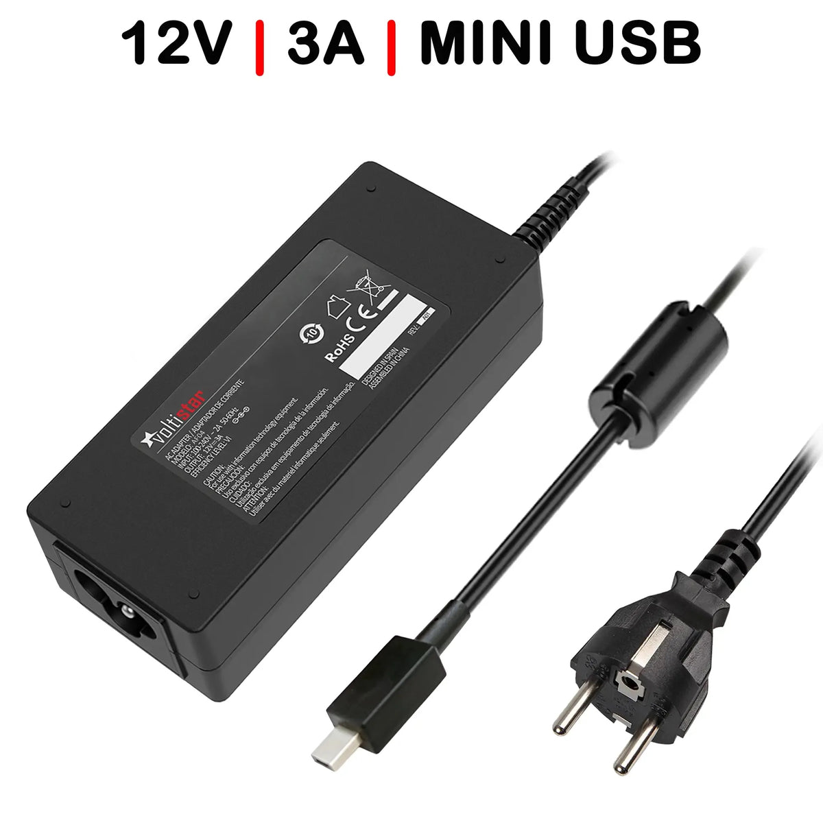 Cargador Mini Usb Para Portátil 12V 3.A 36W Negro