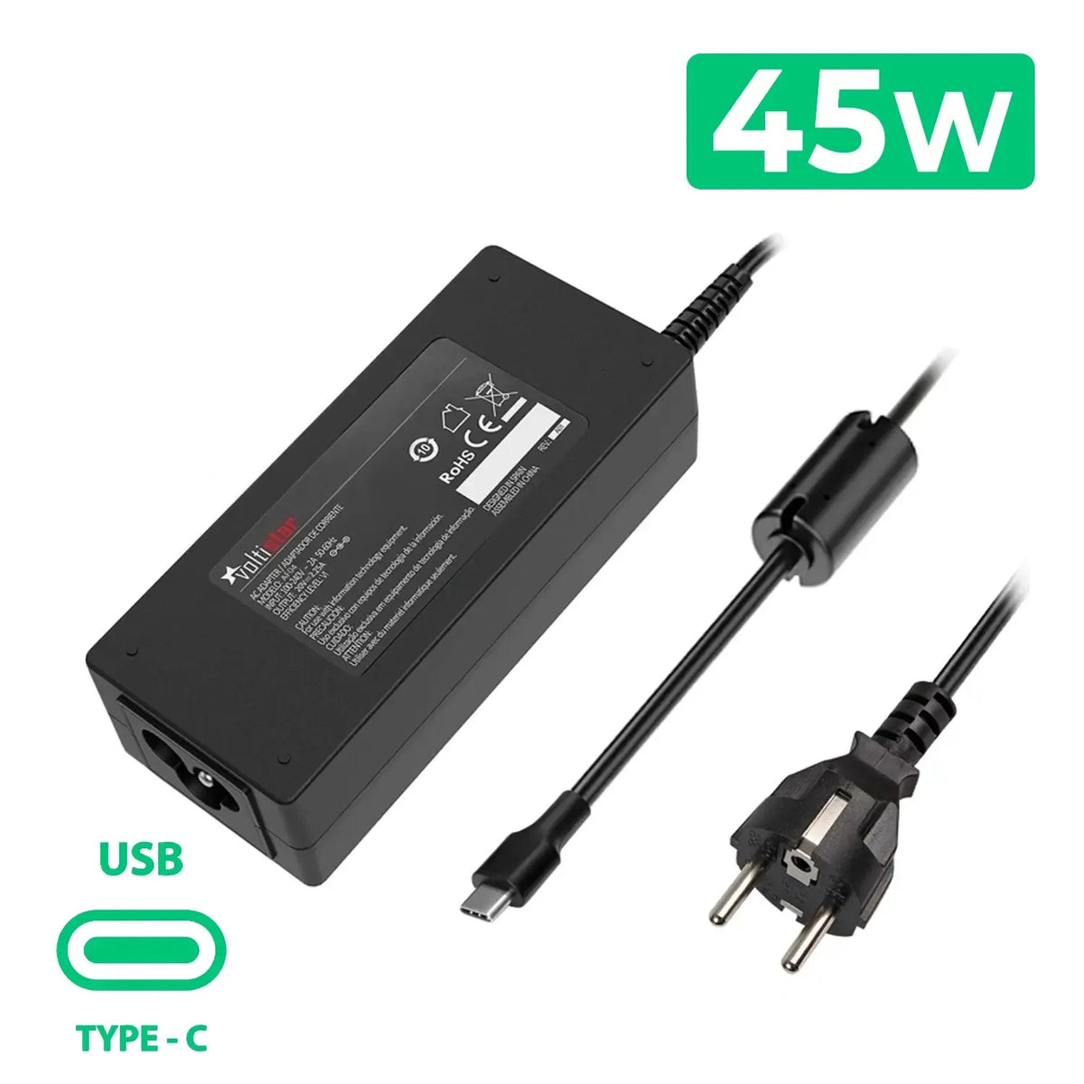 Cargador Multivoltaje Usb-C Para Portátil 5V-20V 2.25A 45W Negro
