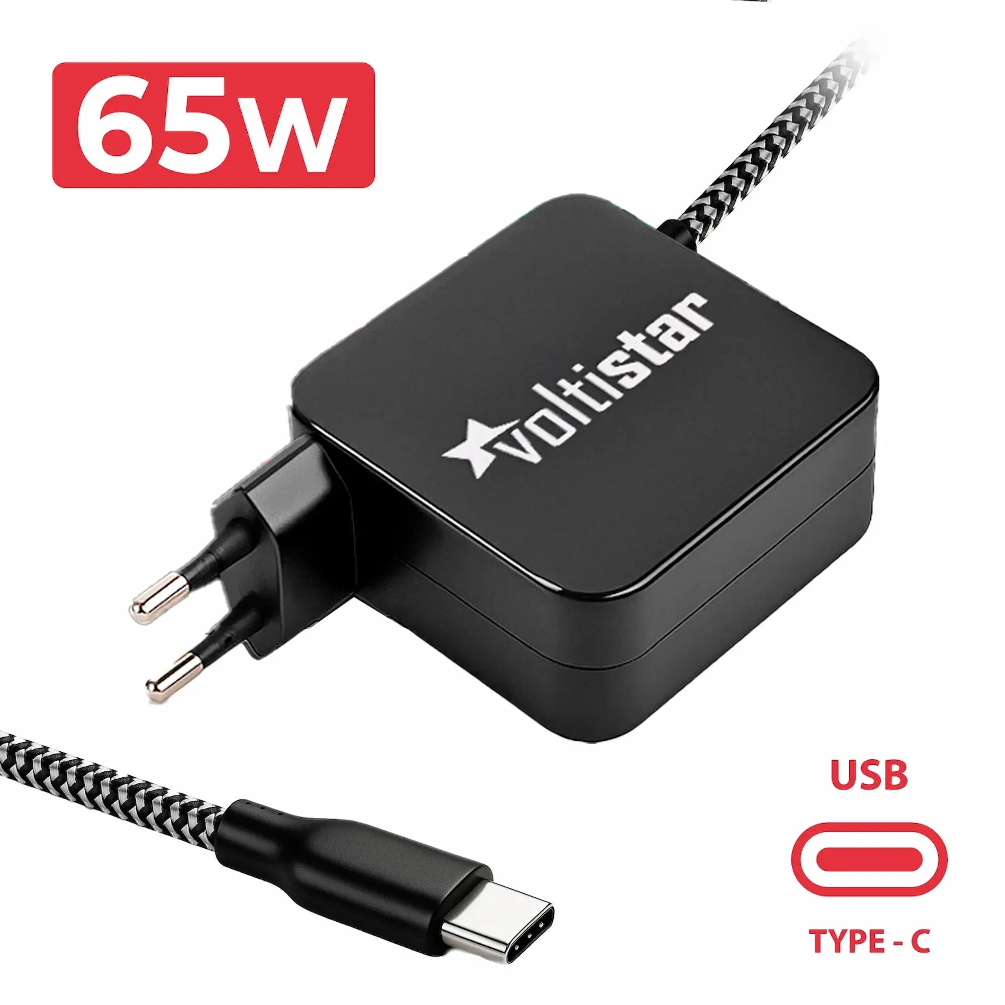 Cargador Multivoltaje Usb-C Para Portátil 5V-20V 3.25A 65W Negro Cable Trenzado