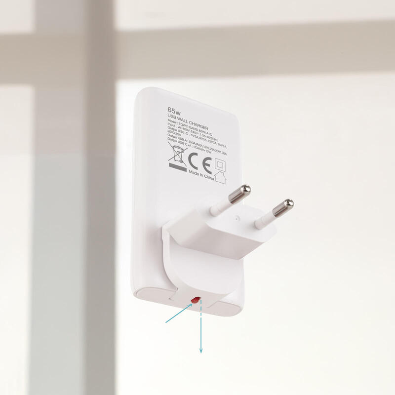 Cargador Pared Gan Usb-C/Pd+Usb-A/Qc 65w, Blanco