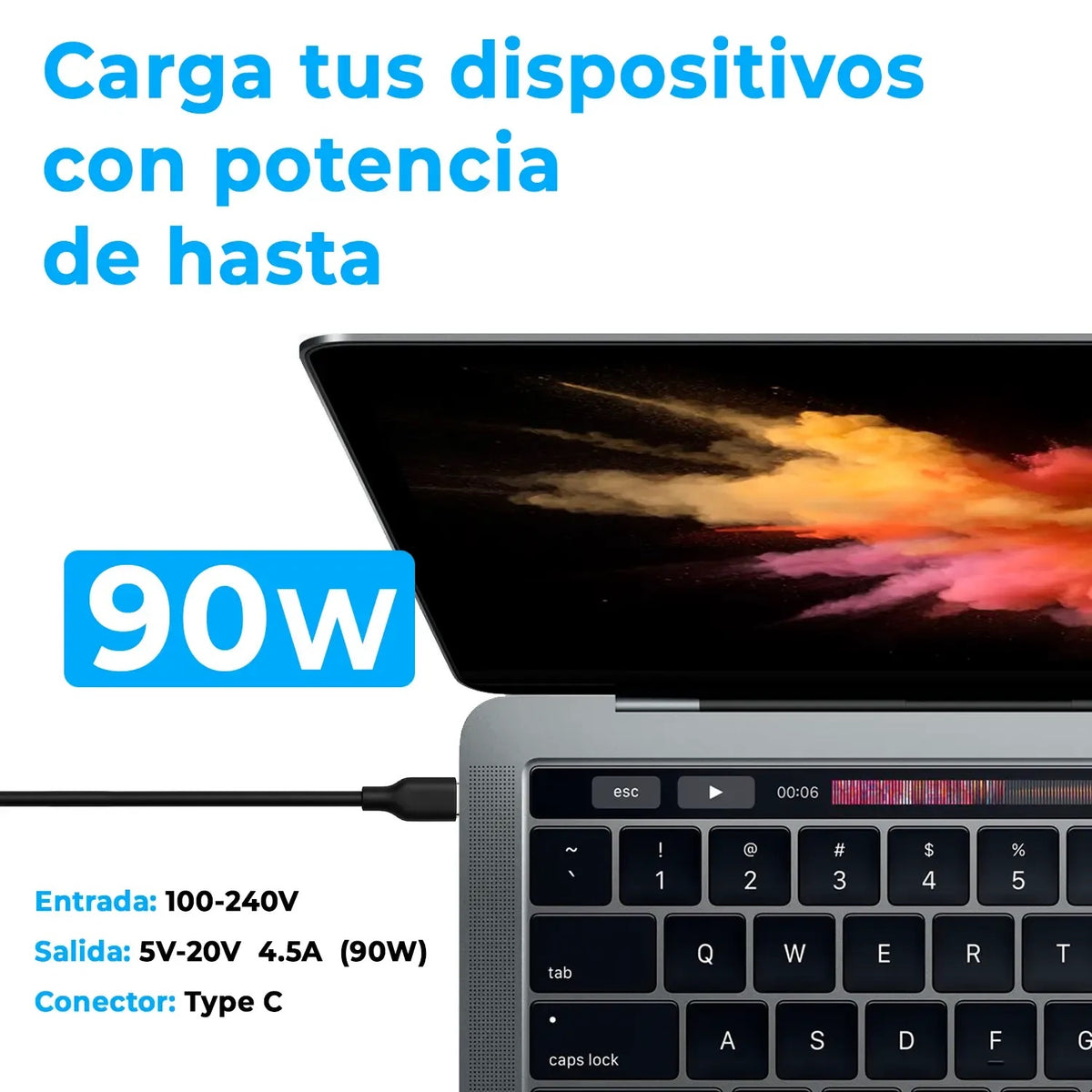 Cargador Para Portátil 5V-20V 4.5A 90W Usb-C