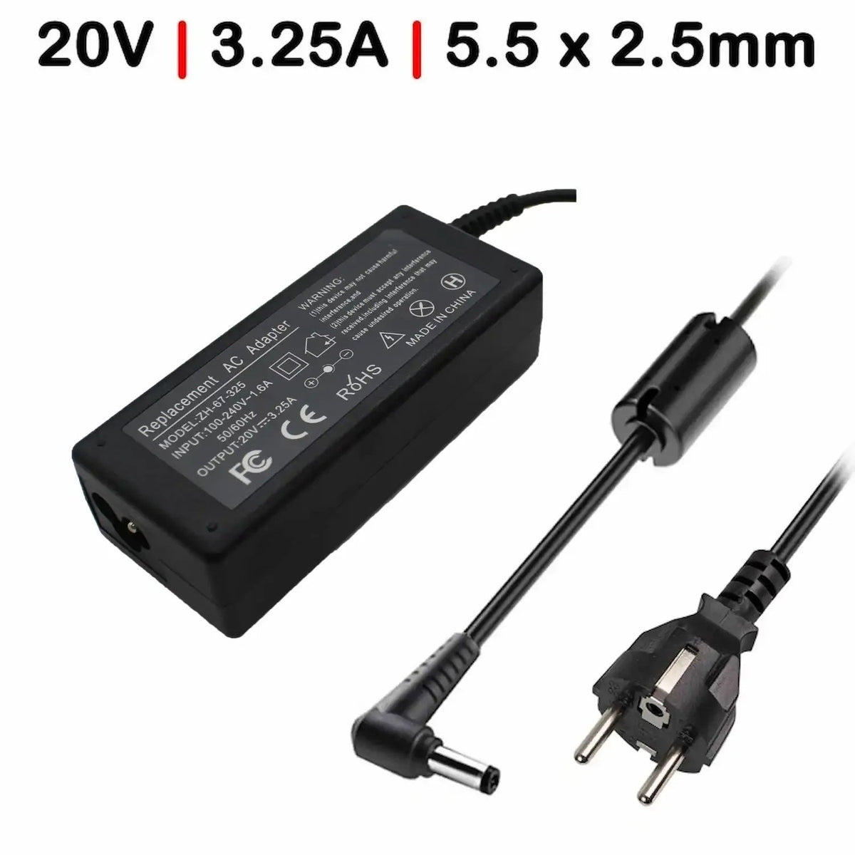 Cargador Para Portátil Fujitsu Lenovo Y Msi 20V 3.25A 5.5X2.5Mm