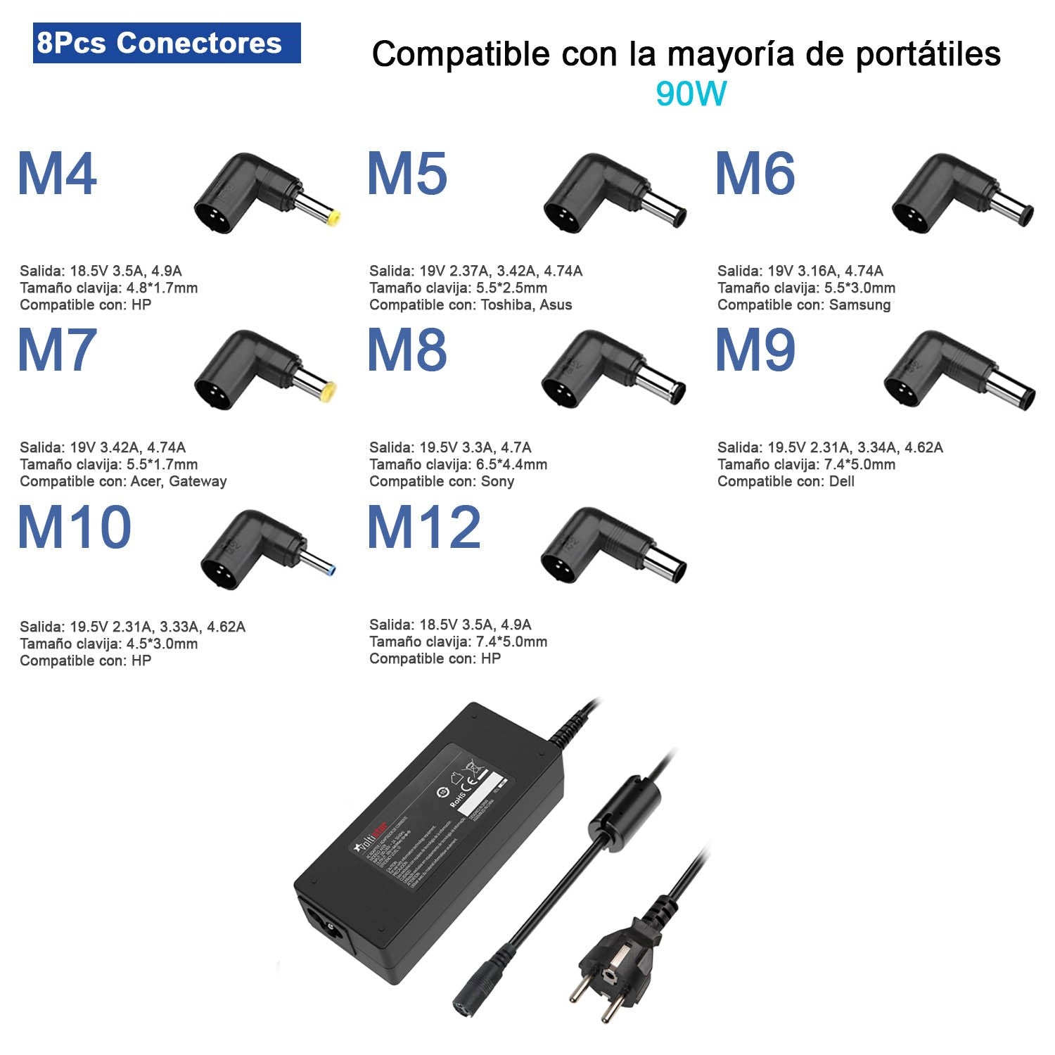 Cargador Universal Slim Para Portátiles 19-20V 90W