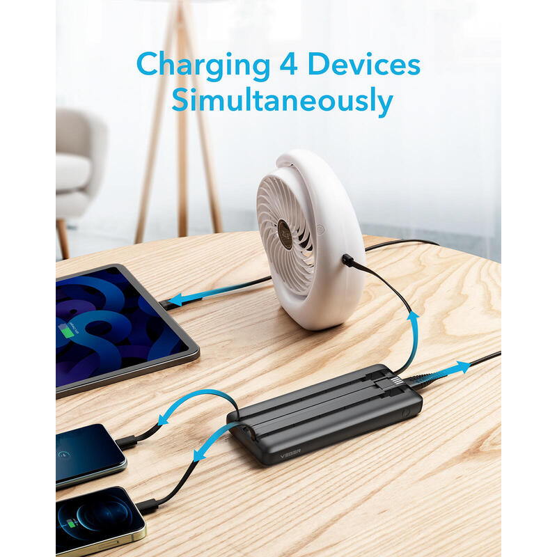 Cargador Powerbank Veger C10 10000mah Vg-W1116 With Cables Built In