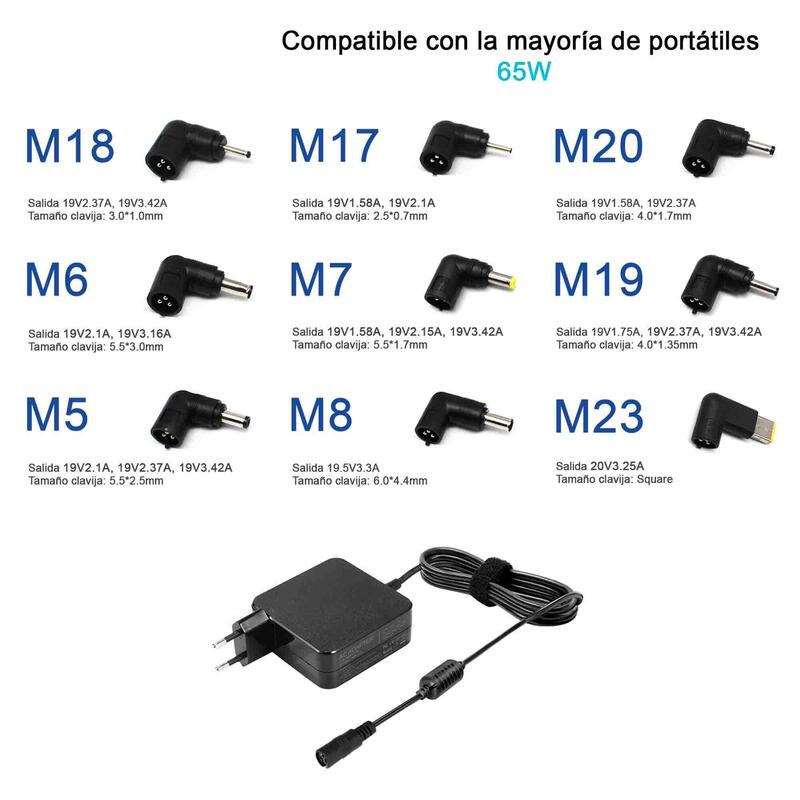 Cargador Universal Para Portátiles 9.5 20v 65w 9 Tips