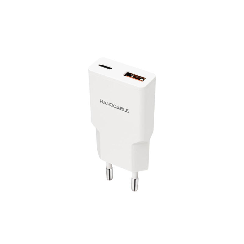 Cargador Usb-C/Pd + Usb-A/Qc 20w, Blanco