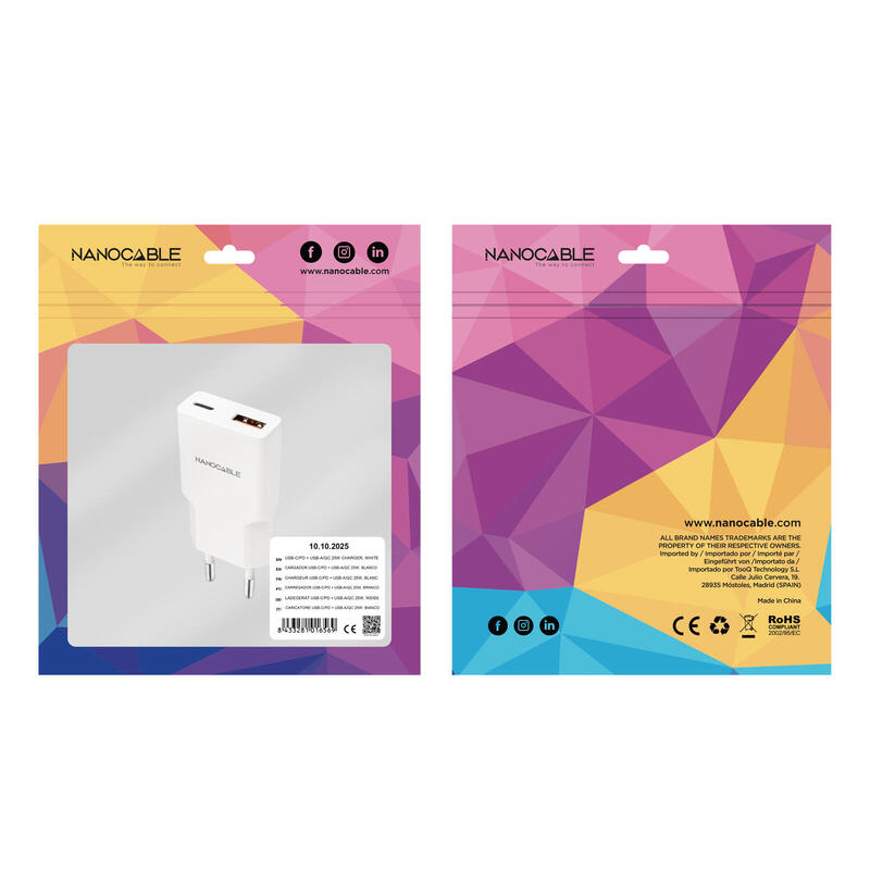 Cargador Usb-C/Pd + Usb-A/Qc 25w, Blanco