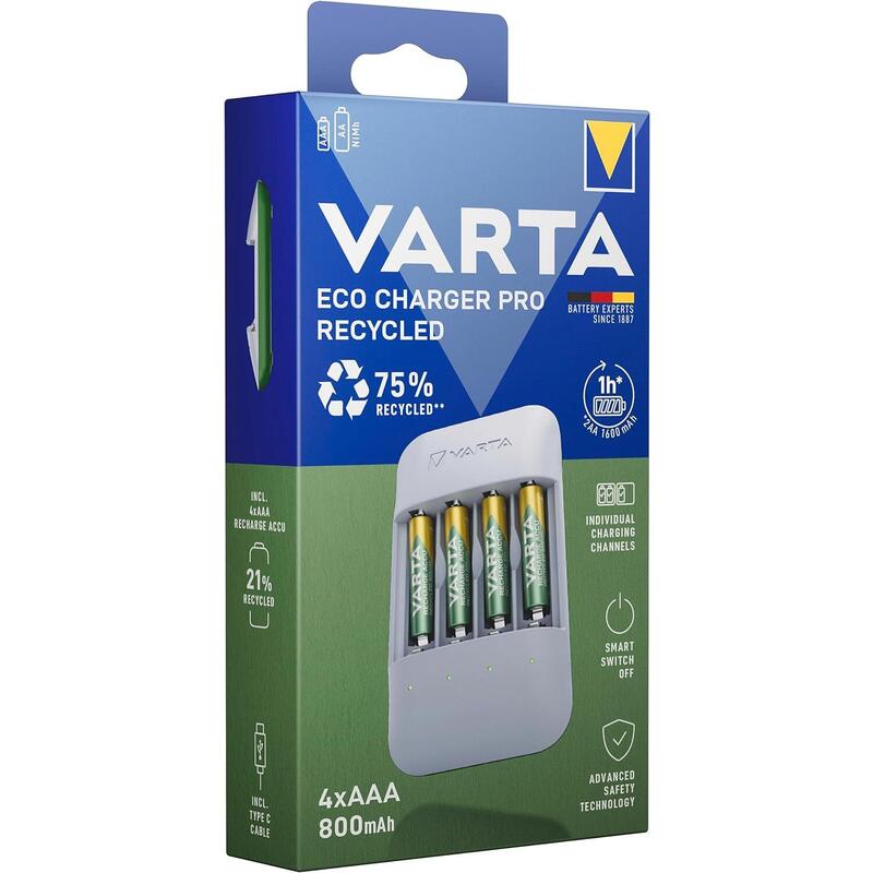 Cargador Varta Eco Charger Pro Reciclado 4x Aaa 56813 800mah