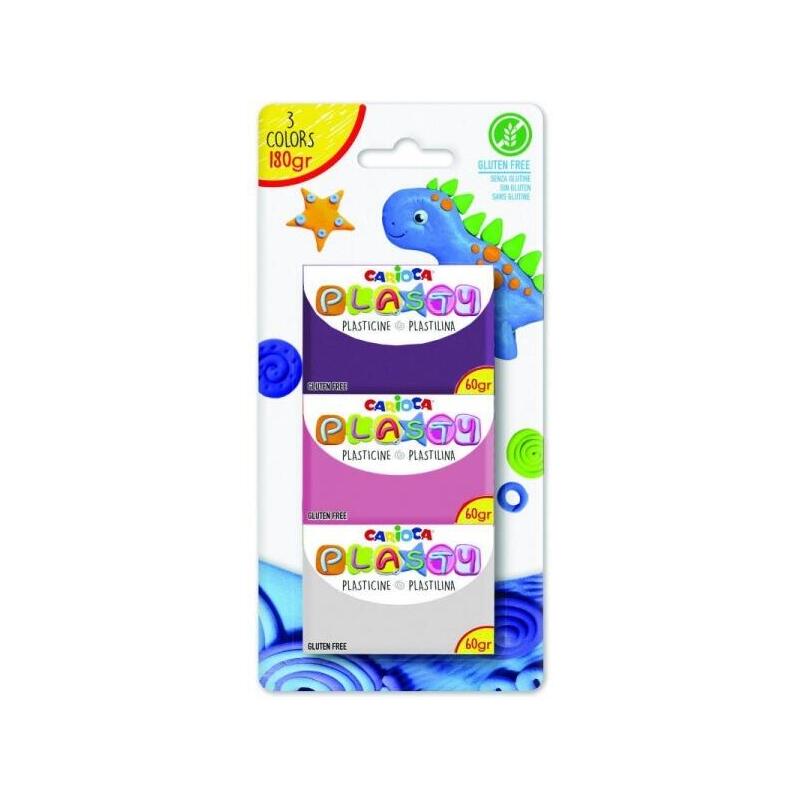 Carioca Blister 3 Plastilina X60gr - Facil De Usar - No Se Seca - Reutilizable - Colores Brillantes Y Mezclables - Libre