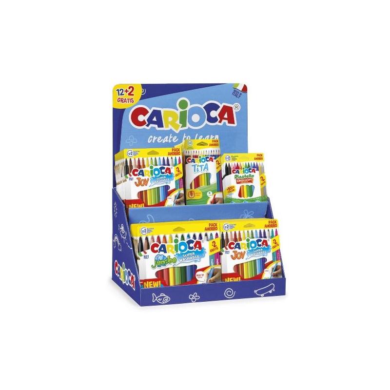 Carioca Expositor 12+2 Incluye 18 Joy Bolsa Papel 12+2,  6 Jumbo Bolsa Papel 12+2, 12 Tita Box 12+2 Y 12 Plastello