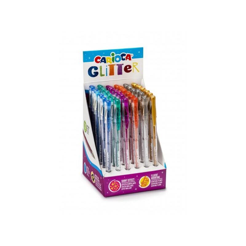 Carioca Glitter Gel Expositor De 36 Boligrafos - Punta Ø 1mm - Tinta Gel Glitter - Para Superficies Oscuras - Escritura