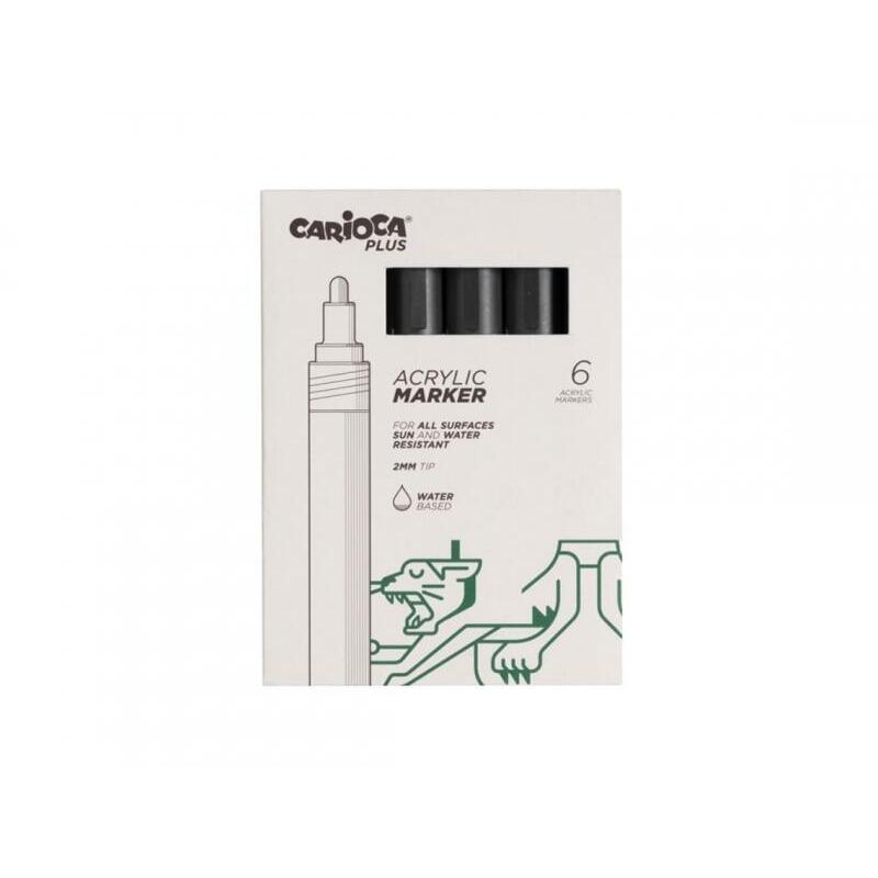 Carioca Plus Pack De 6 Marcadores Acrilicos - Punta 2mm - Negro
