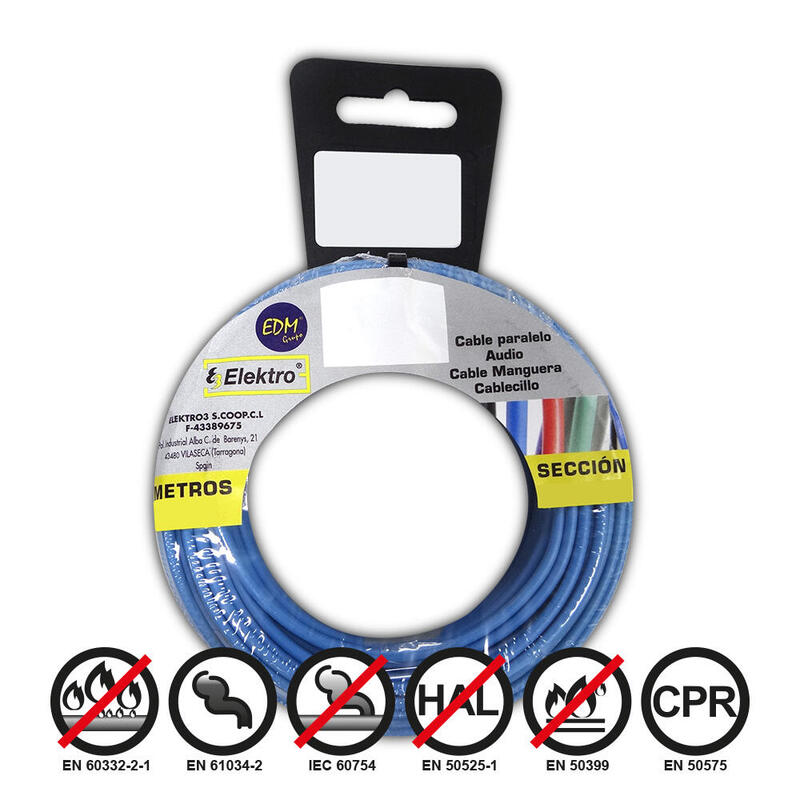 Carrete Cablecillo Flexible 1,5mm Azul Libre De Halógenos 25m