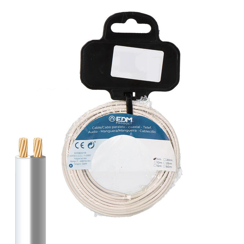 Carrete Paralelo 2 X 0,75 Mm² Blanco/Gris "Audio" 15 M