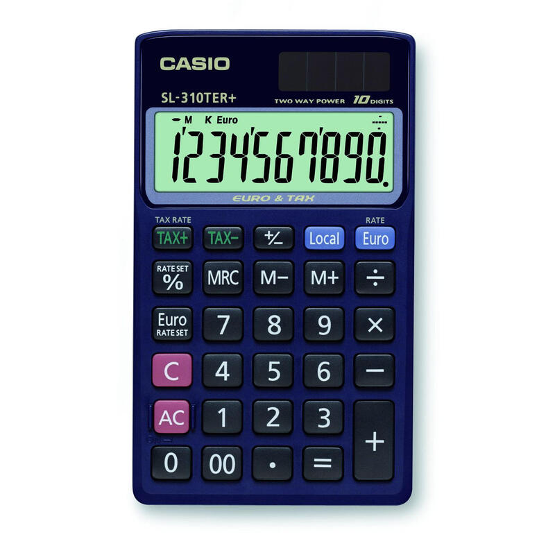 Casio Sl-310ter+ Calculadora De Bolsillo - Pantalla Lc Extragrande De 10 Digitos - Funcion Conversor De Euros - Color