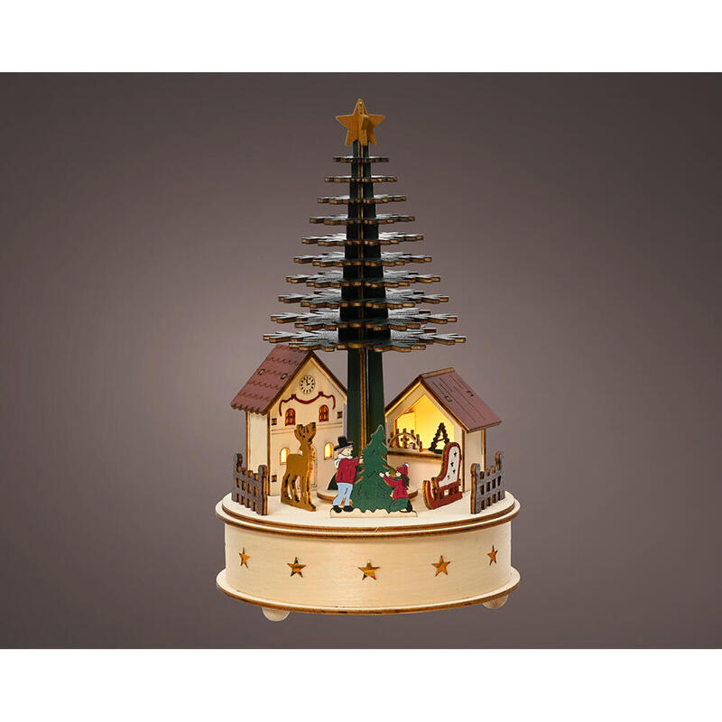 Casita Microled Con Arbol Navidad, Con Música Y Movimiento, 15x25cm. Lumineo