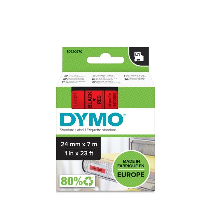Dymo Cinta De Transferencia Termica D1 53717. Etiquetas Estándar Negro Sobre Rojo De 24mmx7m. Poliester Autoadhesiva. Rotuladora Labelmanager