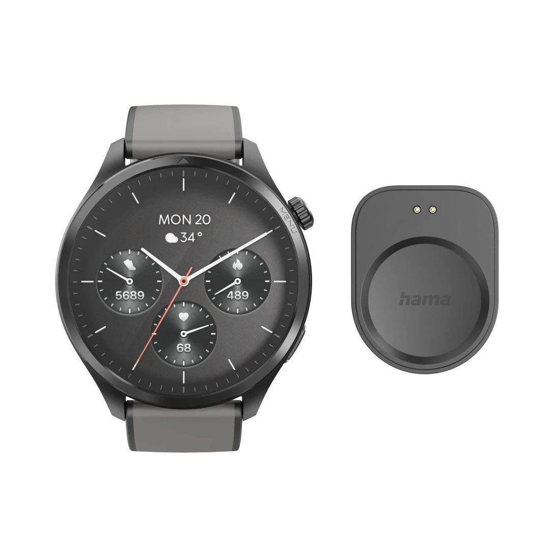 Hama Smartwatch 9000 Czarno-Szara Koperta, Czarno-Gris Pasek Silikonowy