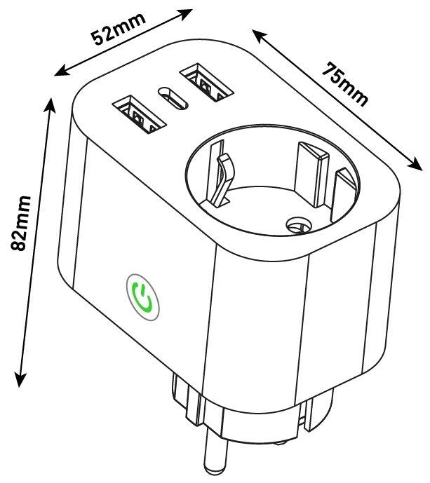 Entac Wifi Meckdosenadaptador 1-Fach Con 2x Usb-A 1x Usb-C