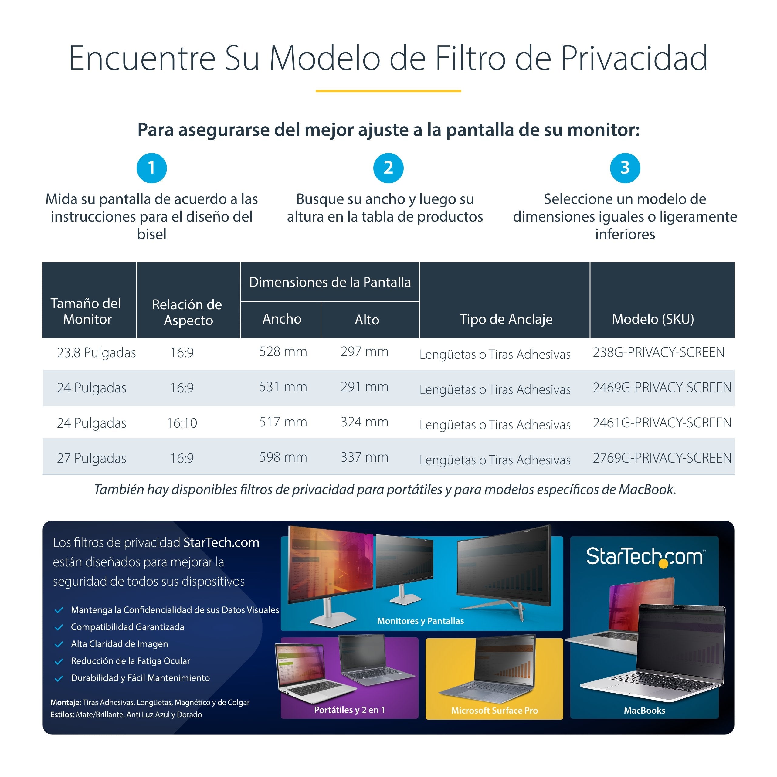 Startech.Com Filtro De Privacidad Dorado De 27in Para Monitor De 16:9 - Filtro Reversible - Filtro De Pantalla Brillante Removible Para Ordenador - Protector De Pantalla - +/- 30 Deg.