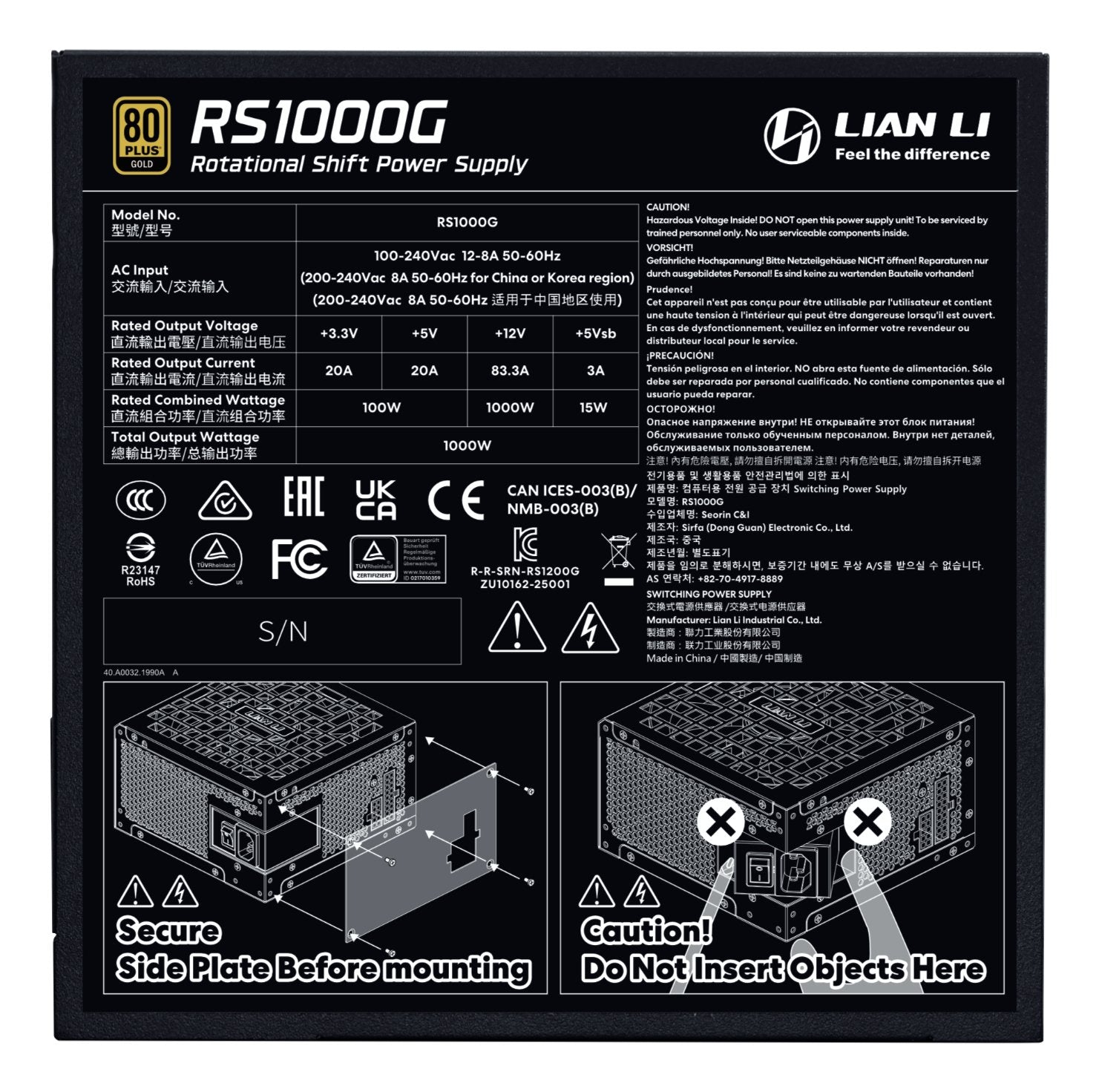 Power Supply Lian Li Edge Platinum 1000 Atx 100 - 240 V 1000 W G9p.Rs1000g.B000.Eu