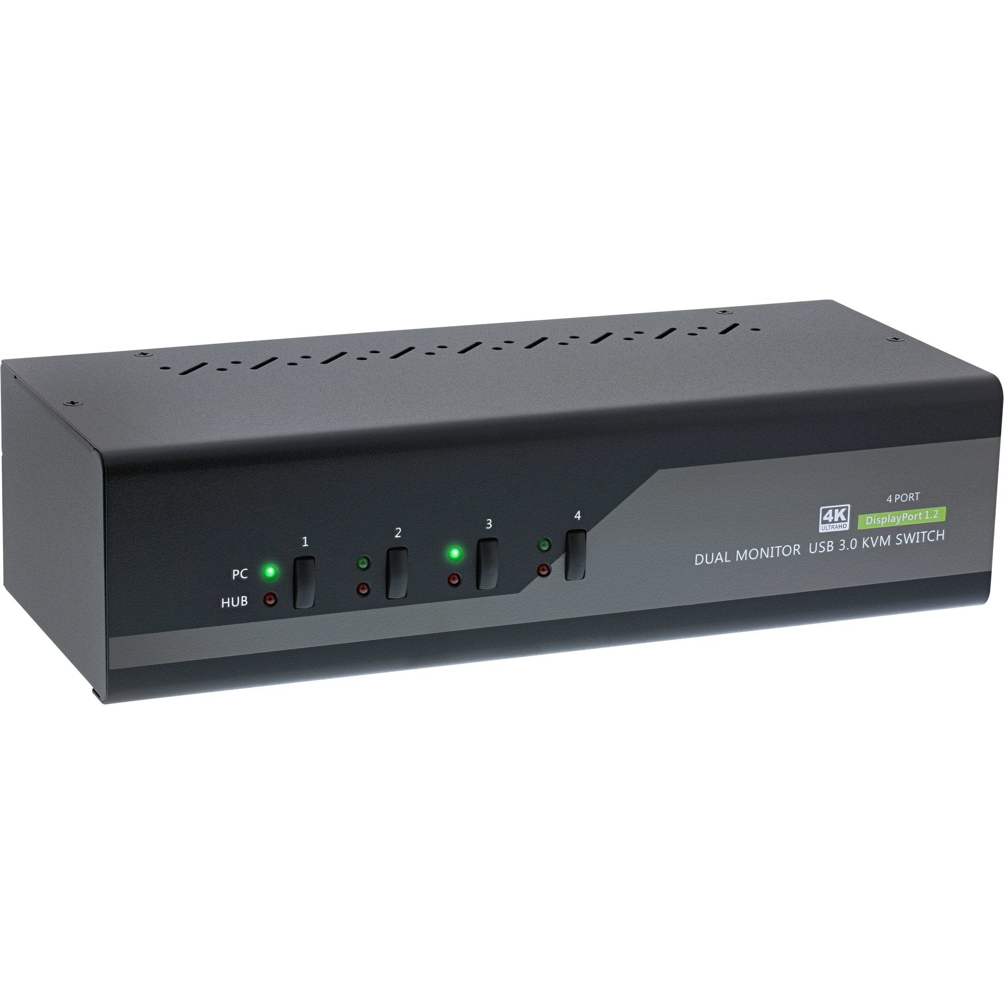Switch Kvm Inline, 4 Puertos, Monitor Doble Displayport 1.2, 4k, Usb 3.0, Audio