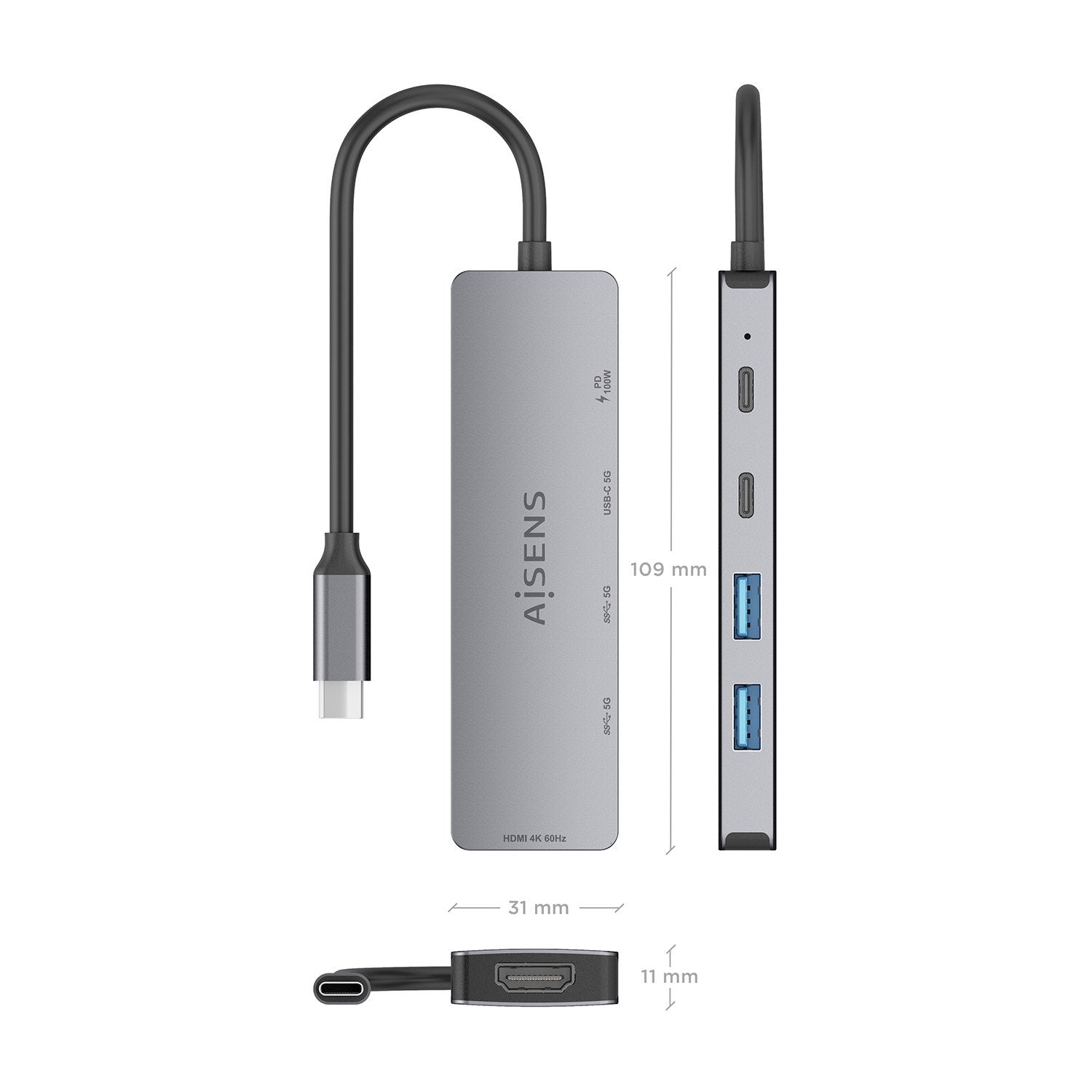 EAN 8435739903568 - AISENS ASUC-5P028-GR base para portátil y replicador de puertos Alámbrico USB 3.2 Gen 1 (3.1 Gen 1) Type- imagen 4