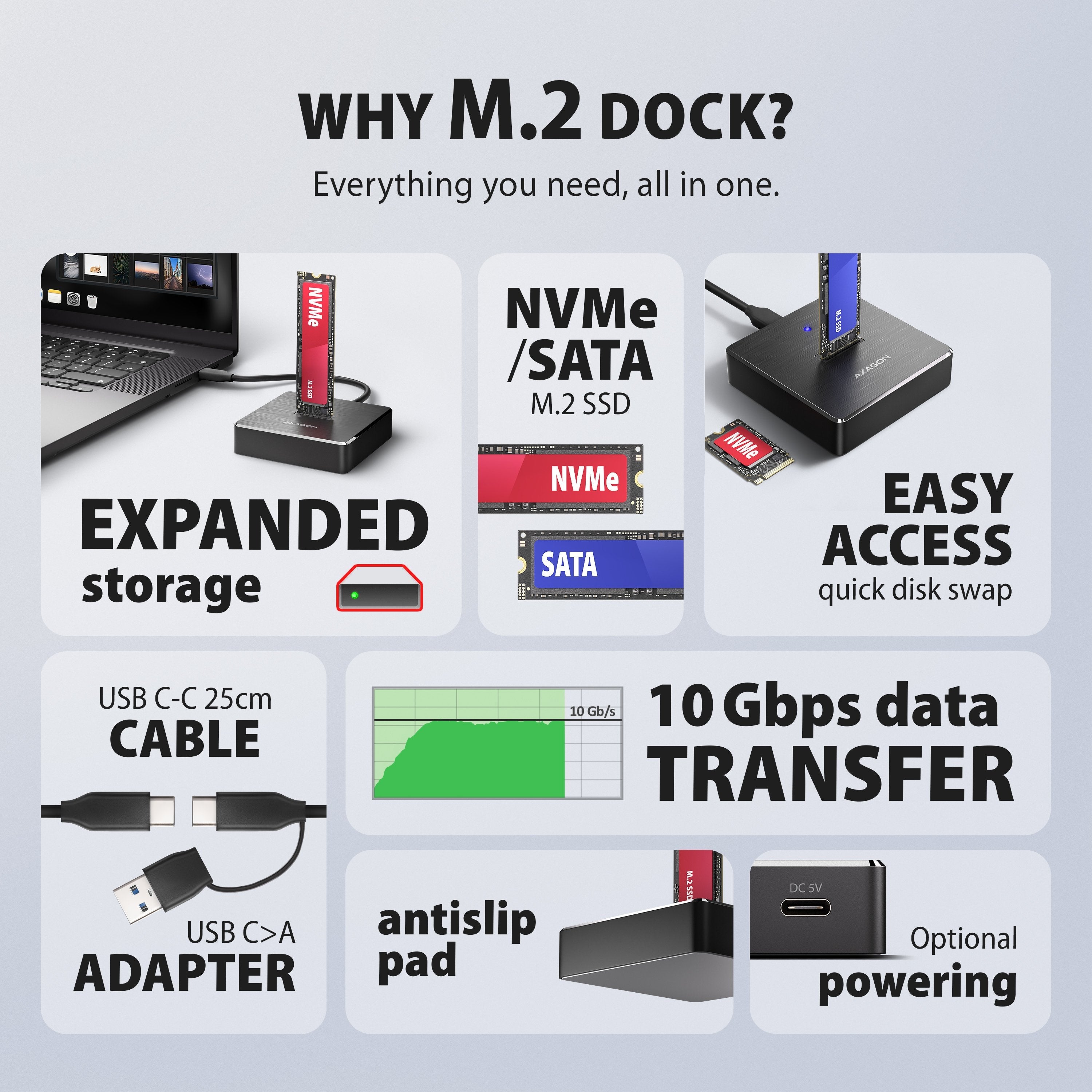 Adsa-M2c11 Base De Conexión Usb-C 3.2 Gen 2 Alu - 1 X Nvme /Sata M.2 10gbps