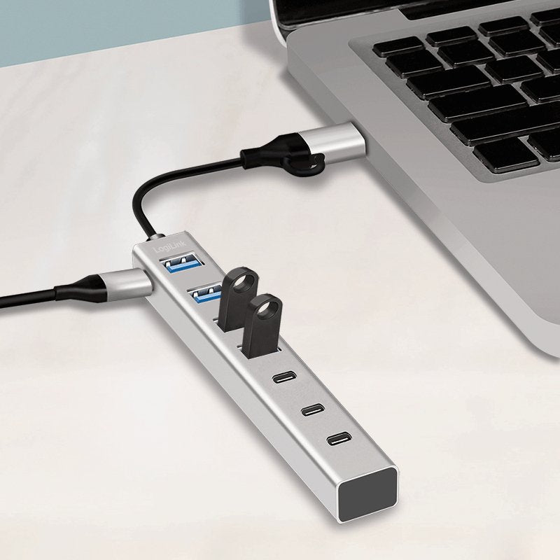 Hub Usb 3.0, 7 Puertos 4xusb-A + 3xusb-C, Cable Usb-A/Usb-C 3.0 2 En 1, 5 Gbps