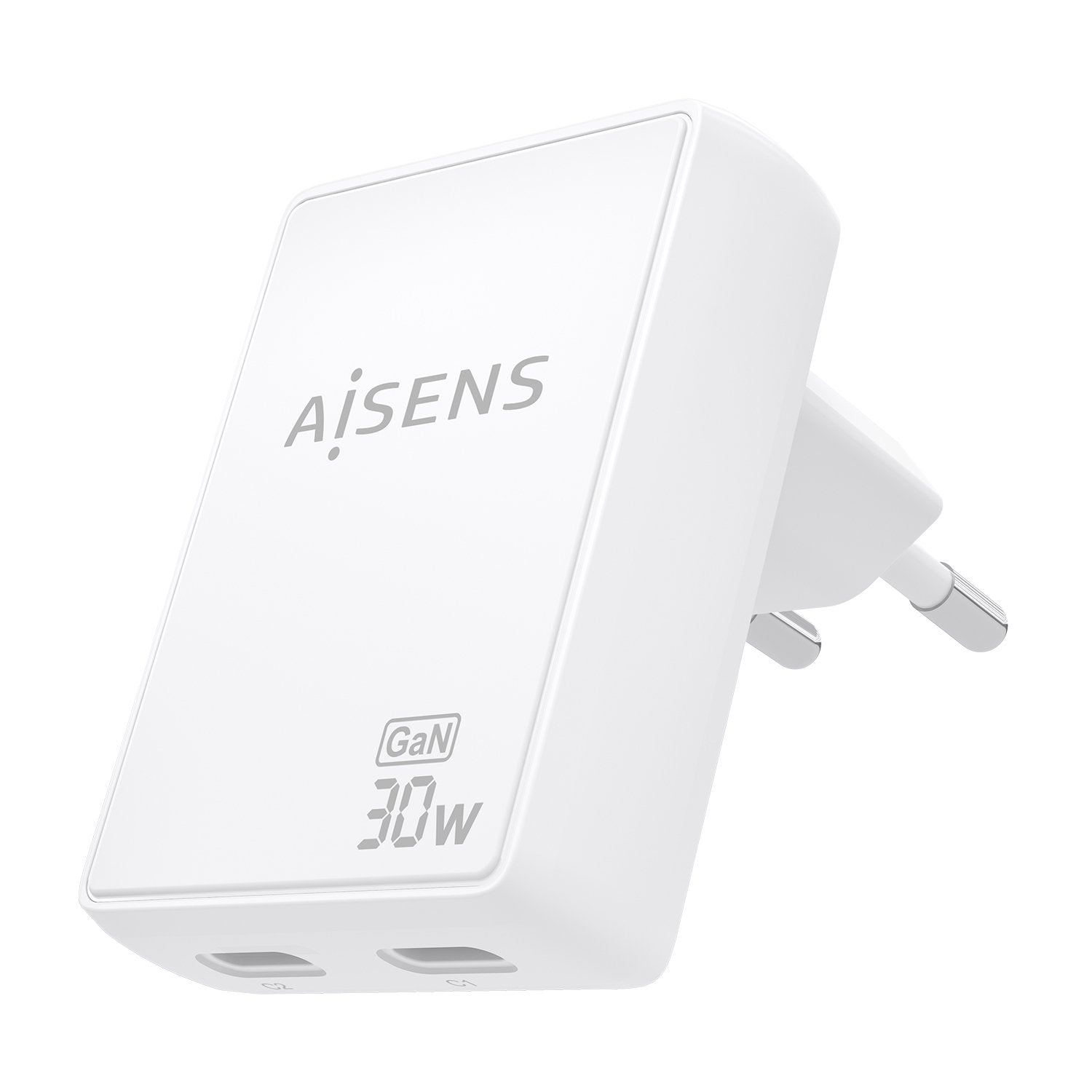 Aisens Cargador De Pared Gan Ultra Delgado 30w, 2xusb-C Pd3.0 Qc4.0, Blanco