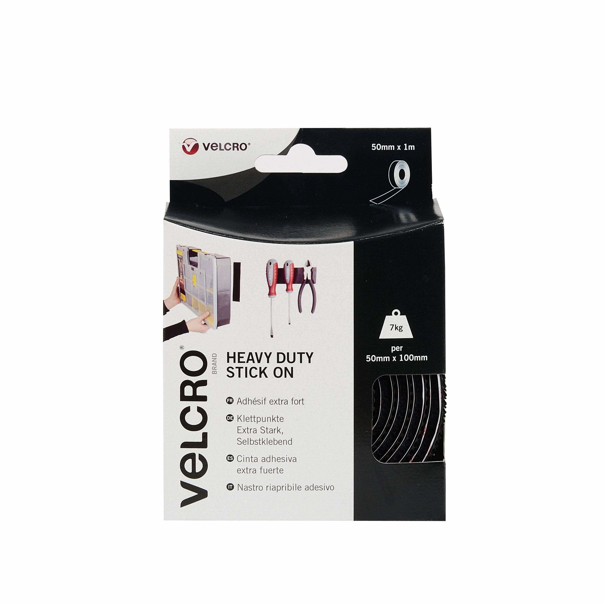 Velcro Klettband Extra Stark Selbstklebend, Haken & Flausch 50mm X 1m Schwarz