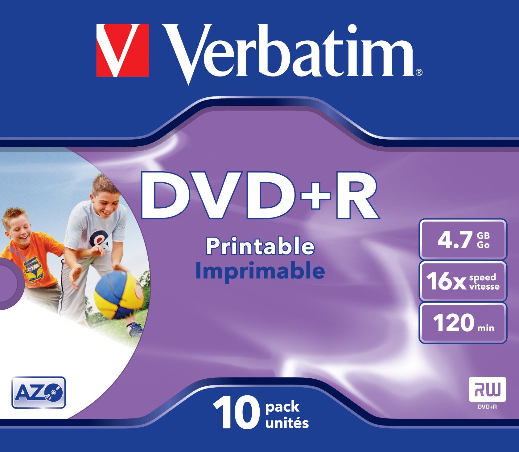 Verbatim Dvd+R, 4.7gb, 16x, 10 Pack Branded Jewel Case, Superficie Wide Inkjet Printable