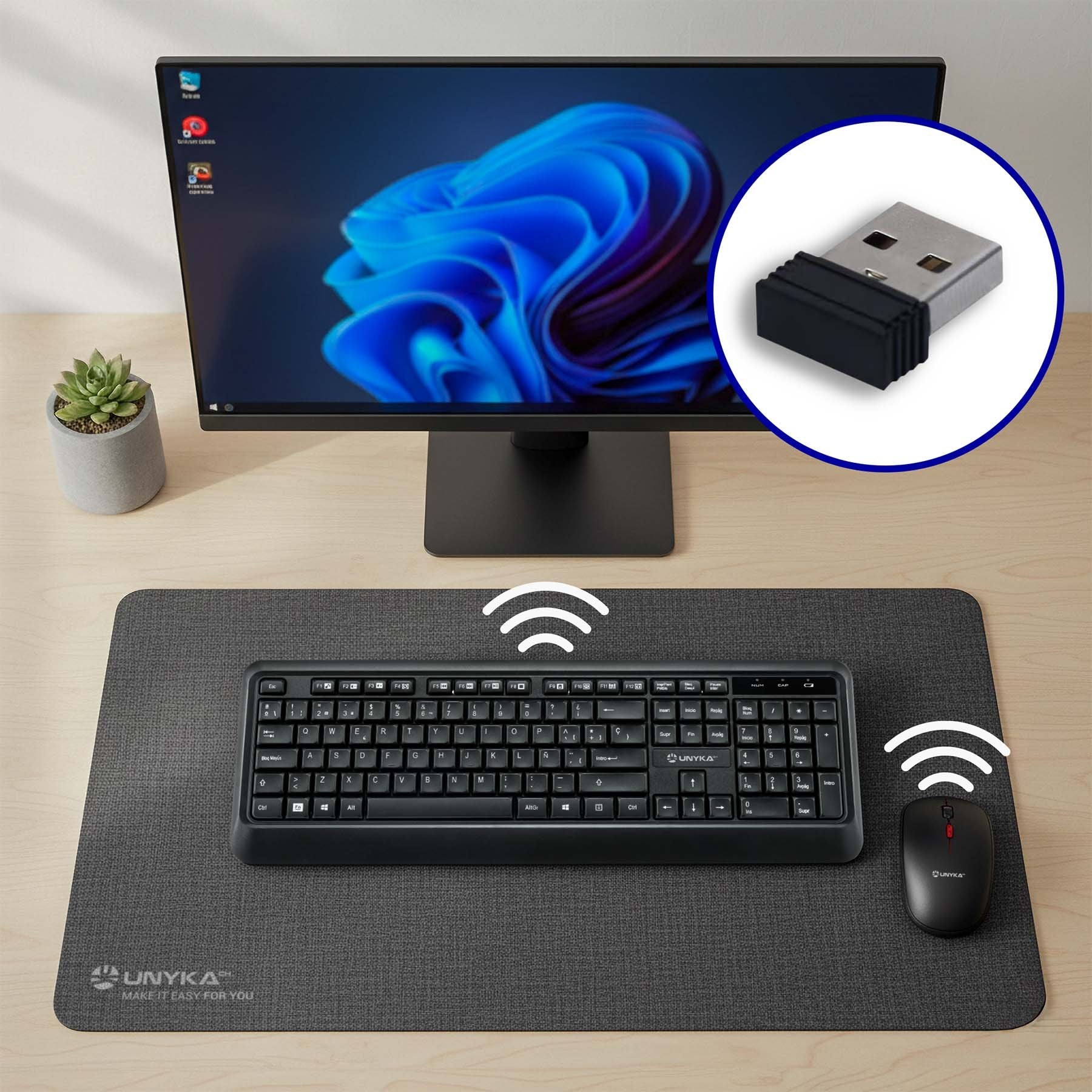 Unykach Uk39 Pack De Teclado Inalambrico Compacto + Raton Inalambrico 1600dpi, 3 Botones, Uso Ambidiestro - Negro