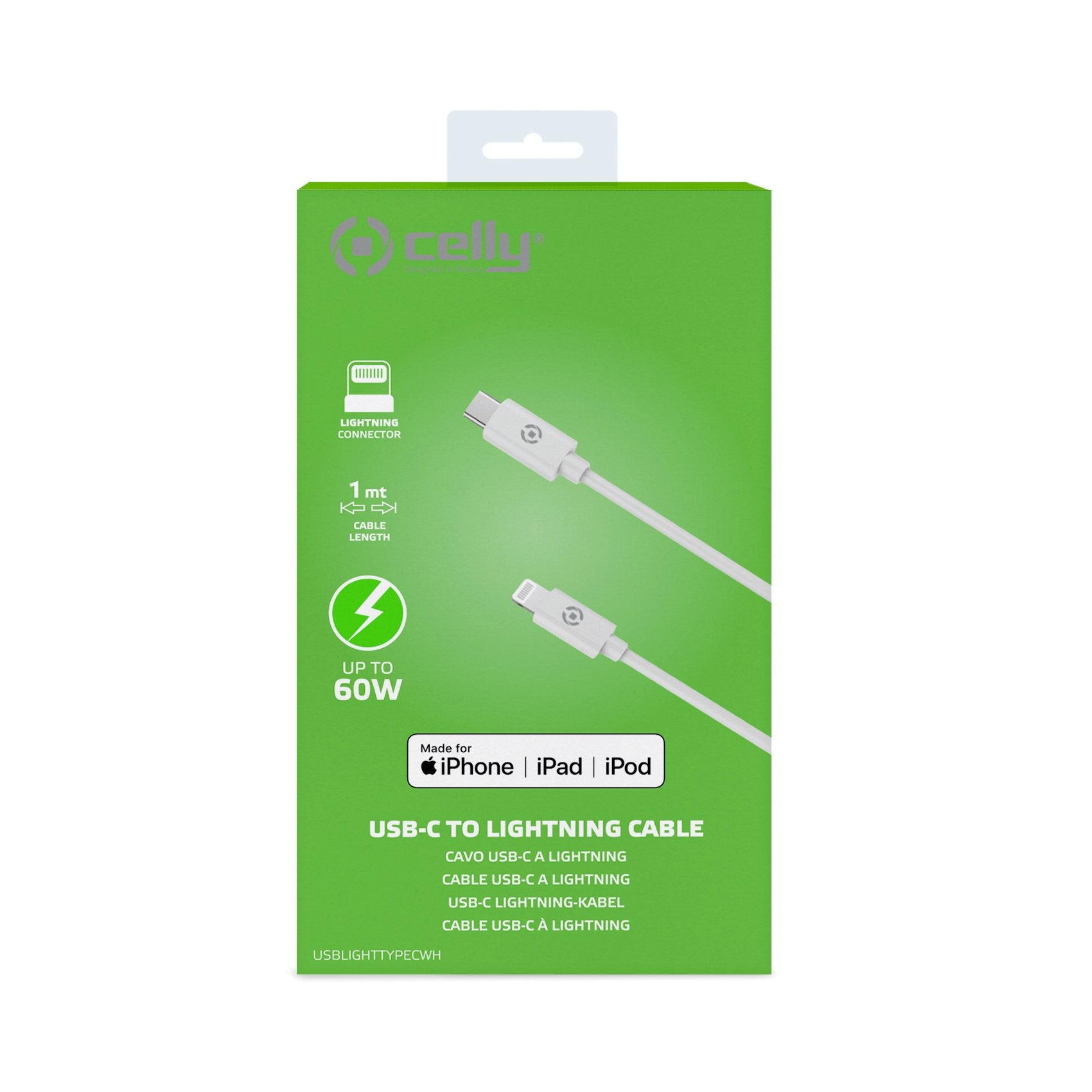 Cable Celly Usb-C Macho A Lightning Macho 1m White