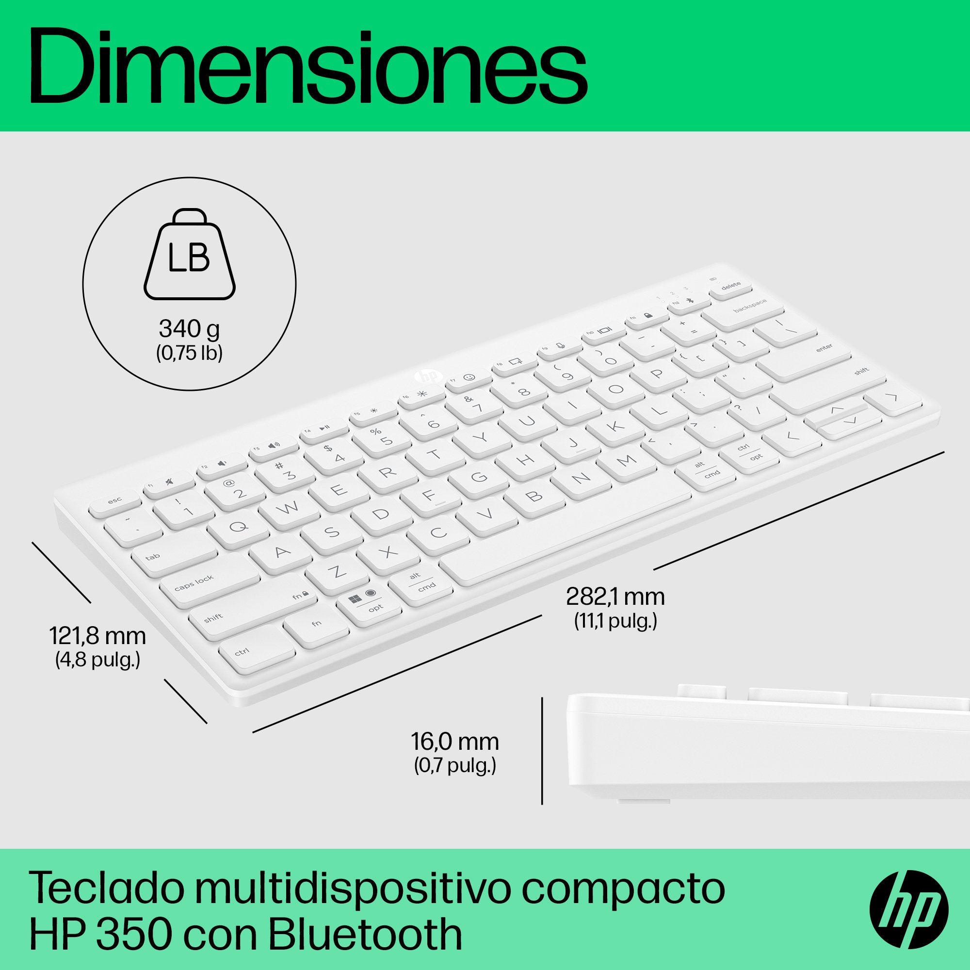 EAN 0196548516650 - HP 350 WHT Compact Multi-Device Keyboard teclado Hogar Blanco imagen 5