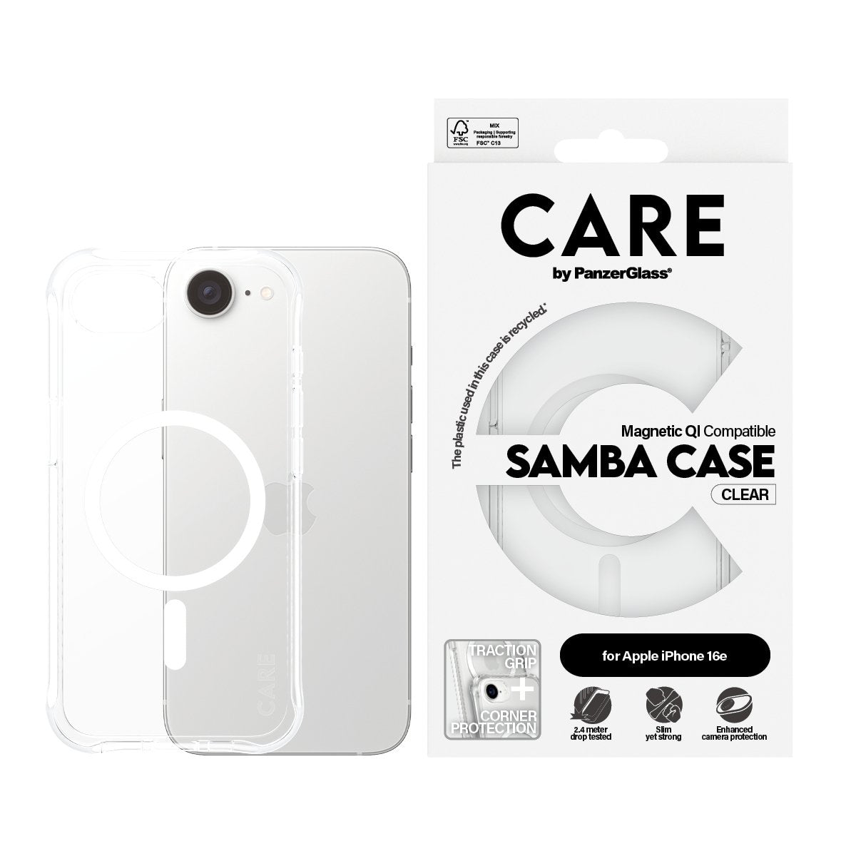 EAN 5715685021008 - PanzerGlass CARE™ by ® Samba Case Transparent w. White Qi Compatible iPhone 16e funda para teléfono móvil imagen 2