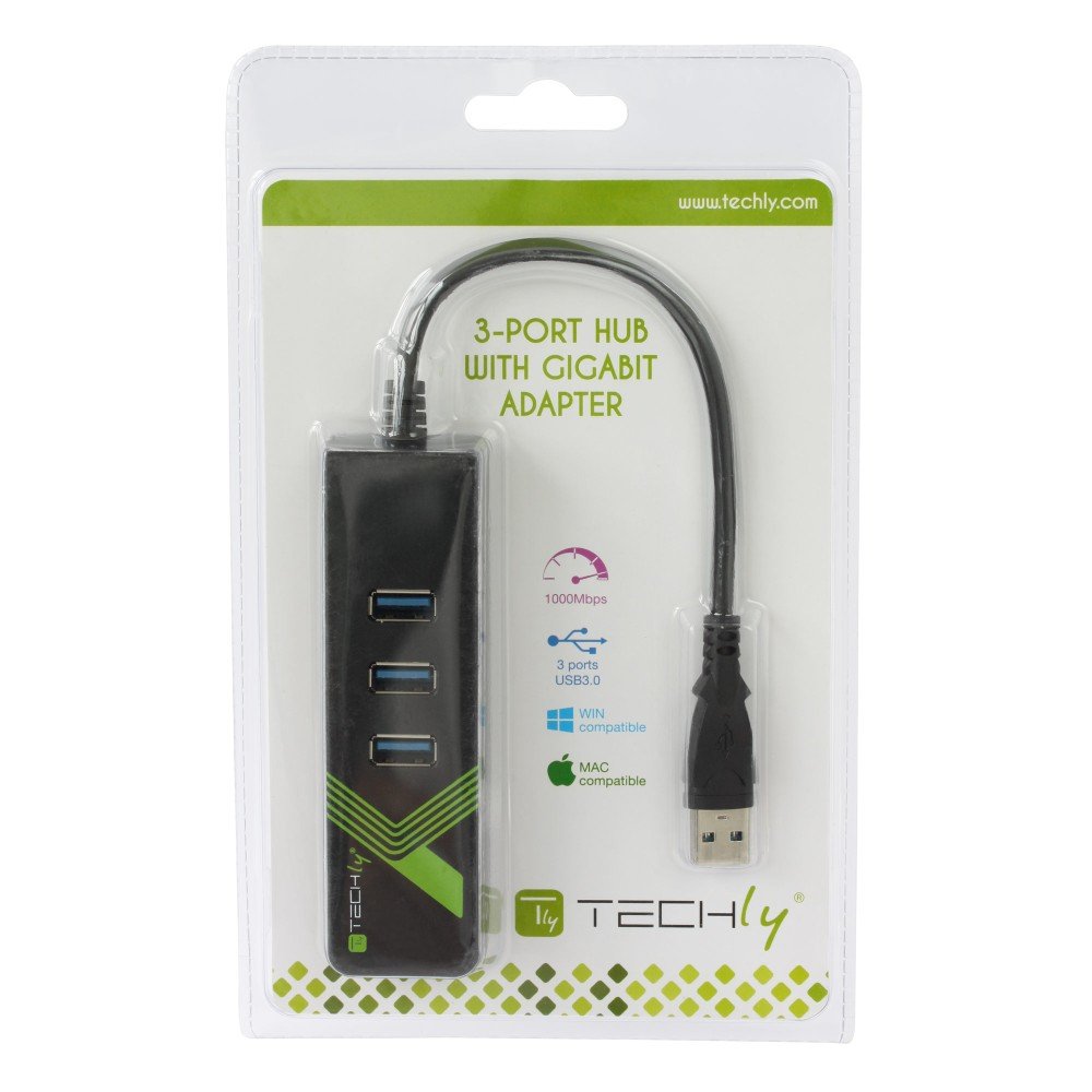 Techly Idata Usb-Etgiga-3u2 Hub De Interfaz Usb 3.2 Gen 1 (3.1 Gen 1) Type-A 5000 Mbit/S Negro