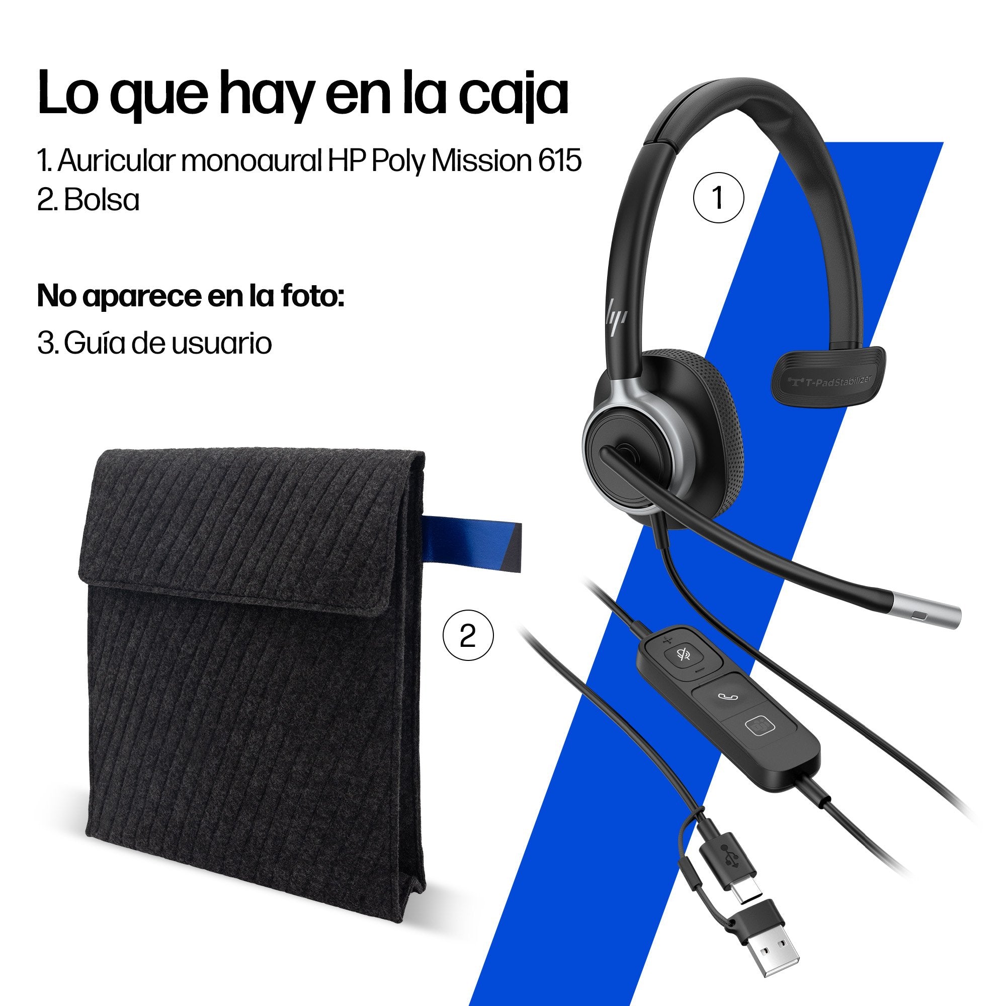 EAN 0199764365590 - HP Poly Mission 625 Stereo USB Wired Headset (Bulk) Alámbrico Diadema Business/Everyday USB Tipo C Negro imagen 9
