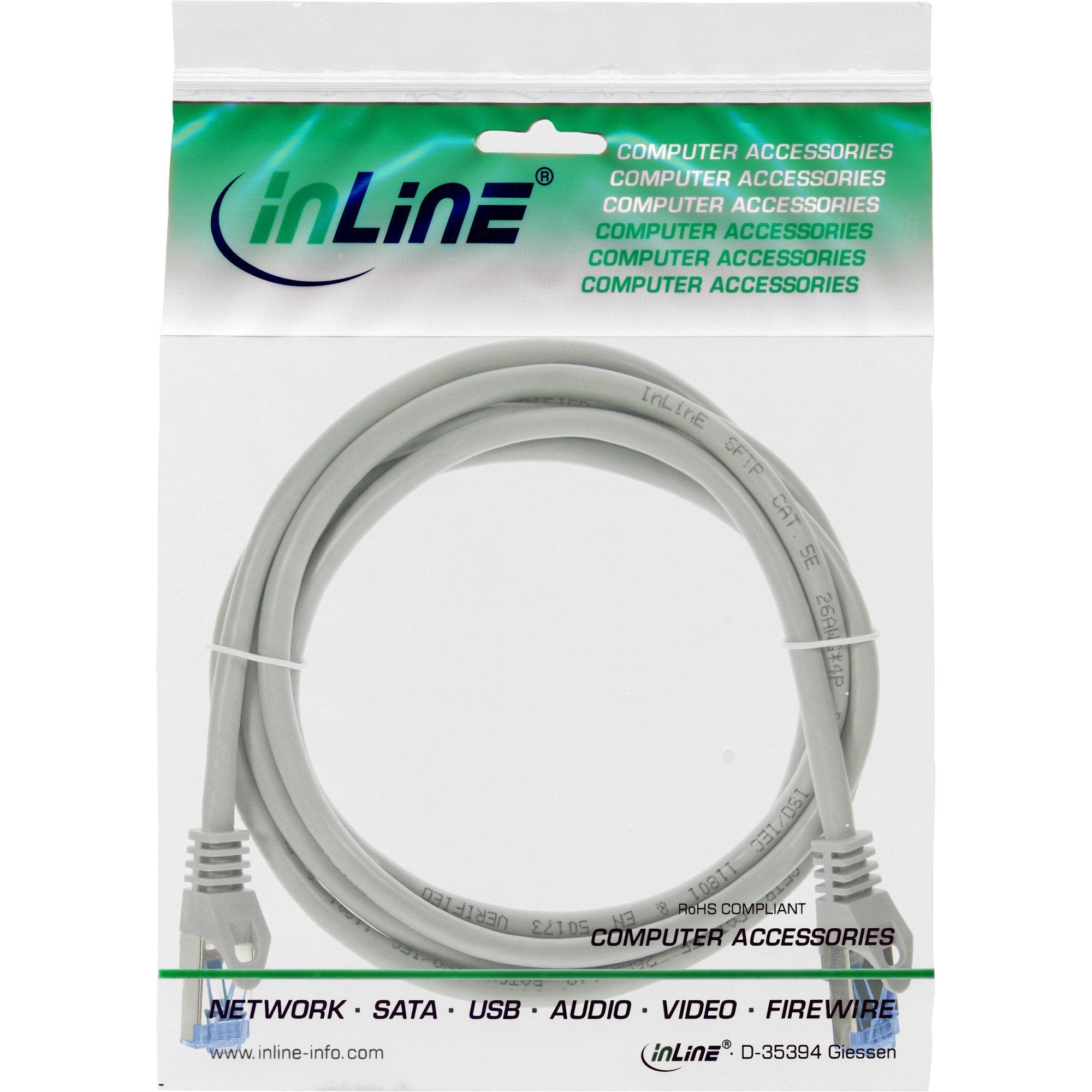 Cable De Red Inline, Cat.6a, S/Ftp, Tpe Flexible, Gris, 0,5 M