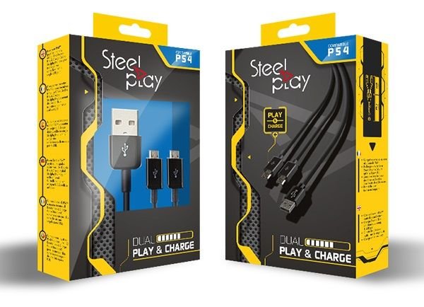 Steelplay Dual Play & Charge Cable For Controller 3m Negro Ps4