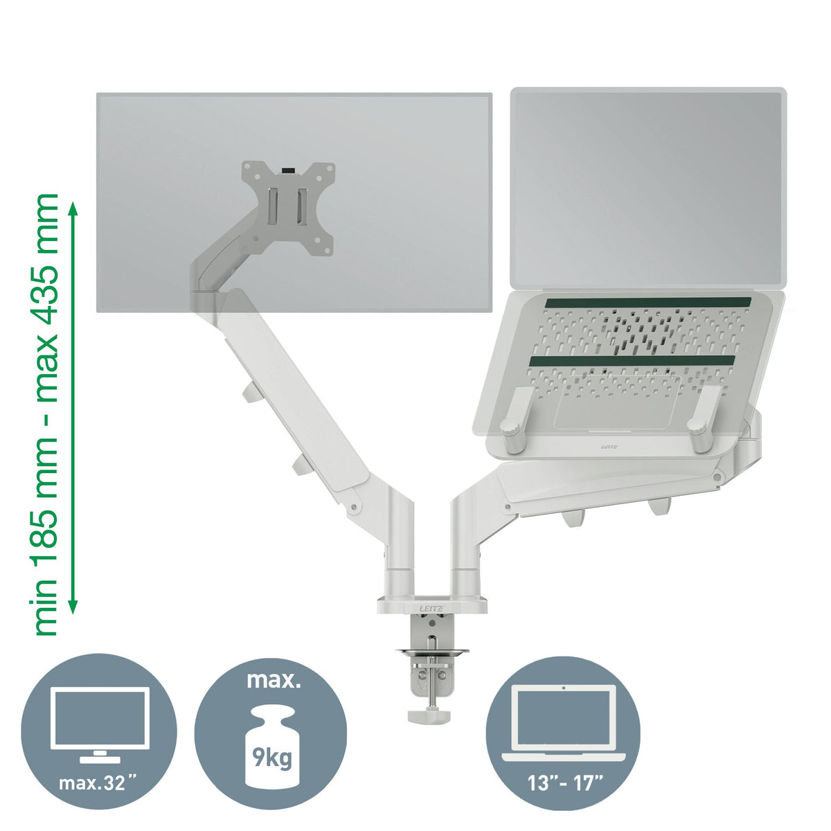 Leitz Dual Monitor- Y Laptop Arm Gris, 1120x110x600